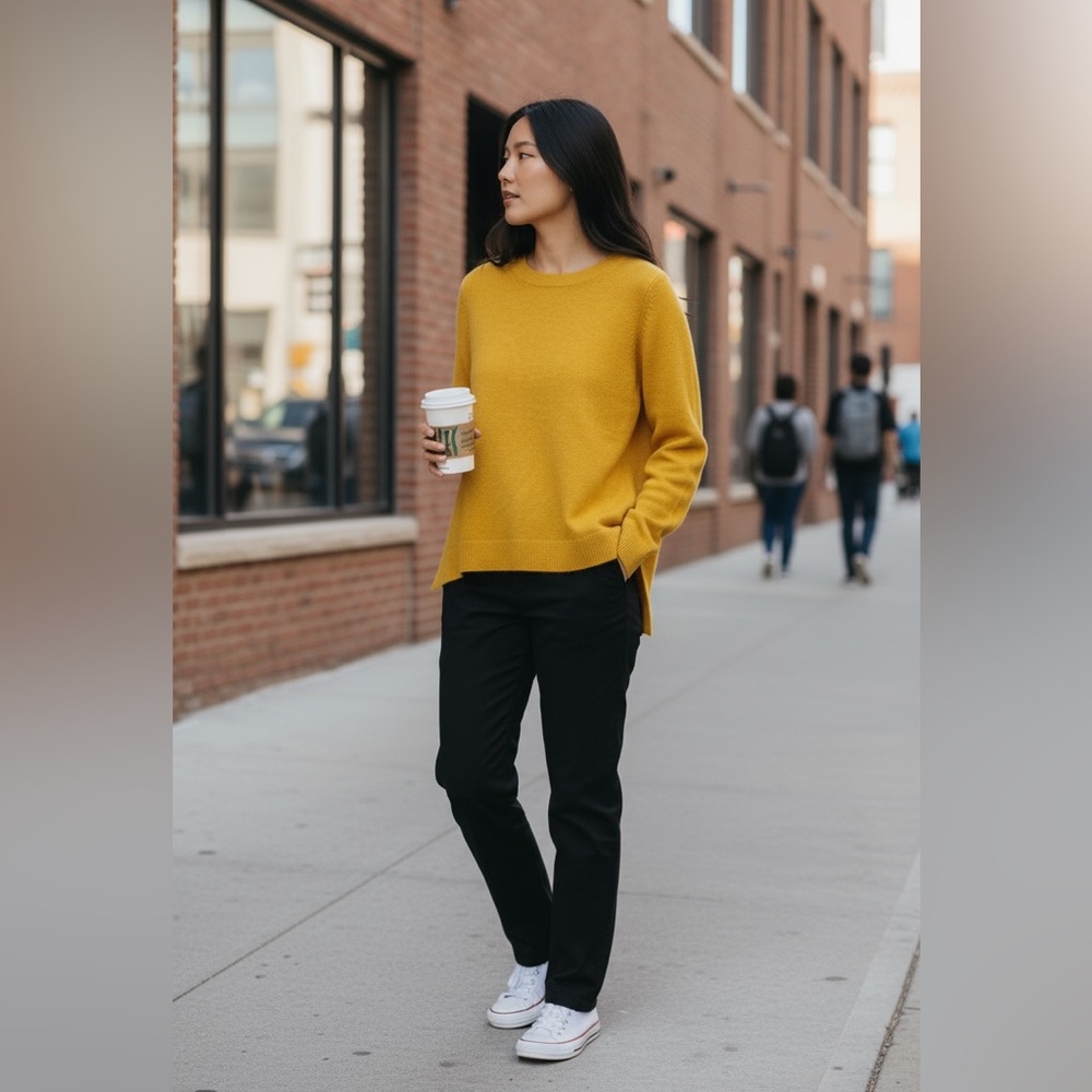 New Preppy Minimalis‎ Long Sleeve Butter Soft Crewneck Sweater Pullover Yellow M